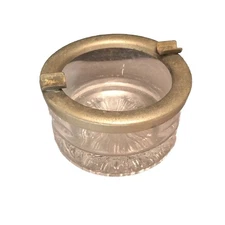 Vintage Mid Century Crystal Cut Glass Ashtray Metal Cigarette Tray Decor