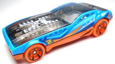 2022 HOT WHEELS TRACK BUILDER BYE FOCAL II BLUE DIECAST 2 7/8'' RACE CAR W ORANGE