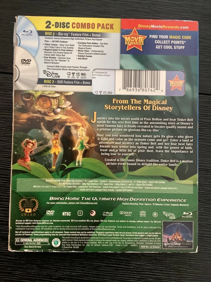Disney Tinker Bell Blu-Ray DVD Movie Video New With Rare Slipcover Version USA - Image 2 of 4