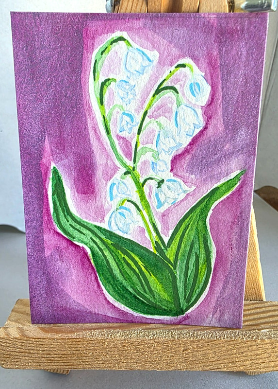 ACEO Original Lilly Of Valley Flower Miniature Watercolor 2.5x3.5 OOAK Signed