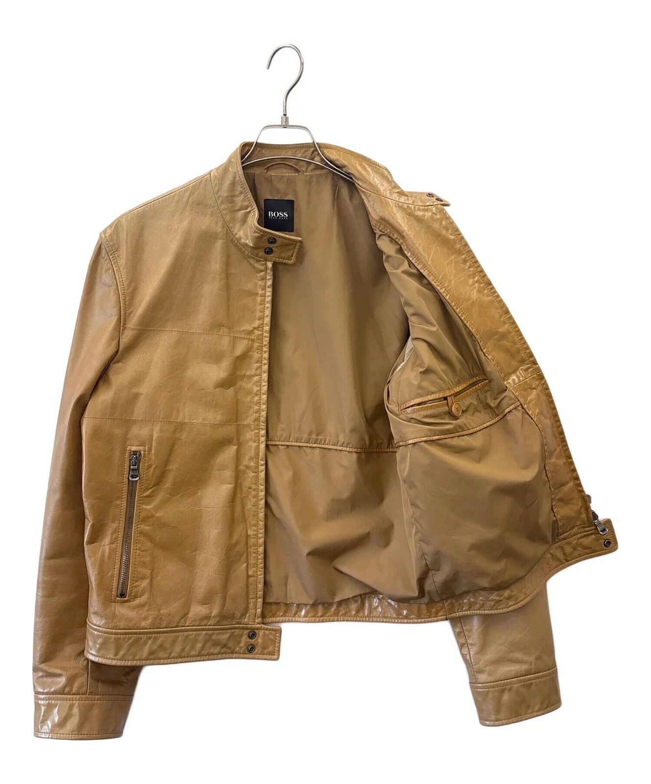 HUGO BOSS Single Leather Riders Jacket Men's Size 48 Brown image 4
