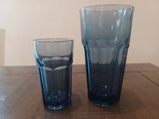 VTG! 2 Libbey Duratuff Dusky Blue GIBRALTAR Glasses  6.25" Tumbler/ 4.5" Juice