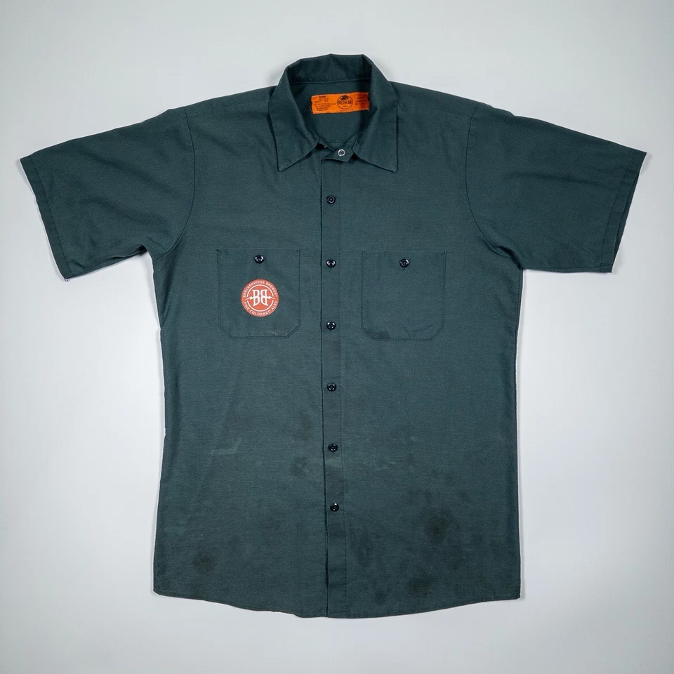 Red Kap Breckenridge Brewery Work Shirt Green Button Front Men’s Medium READ - Image 2 of 4