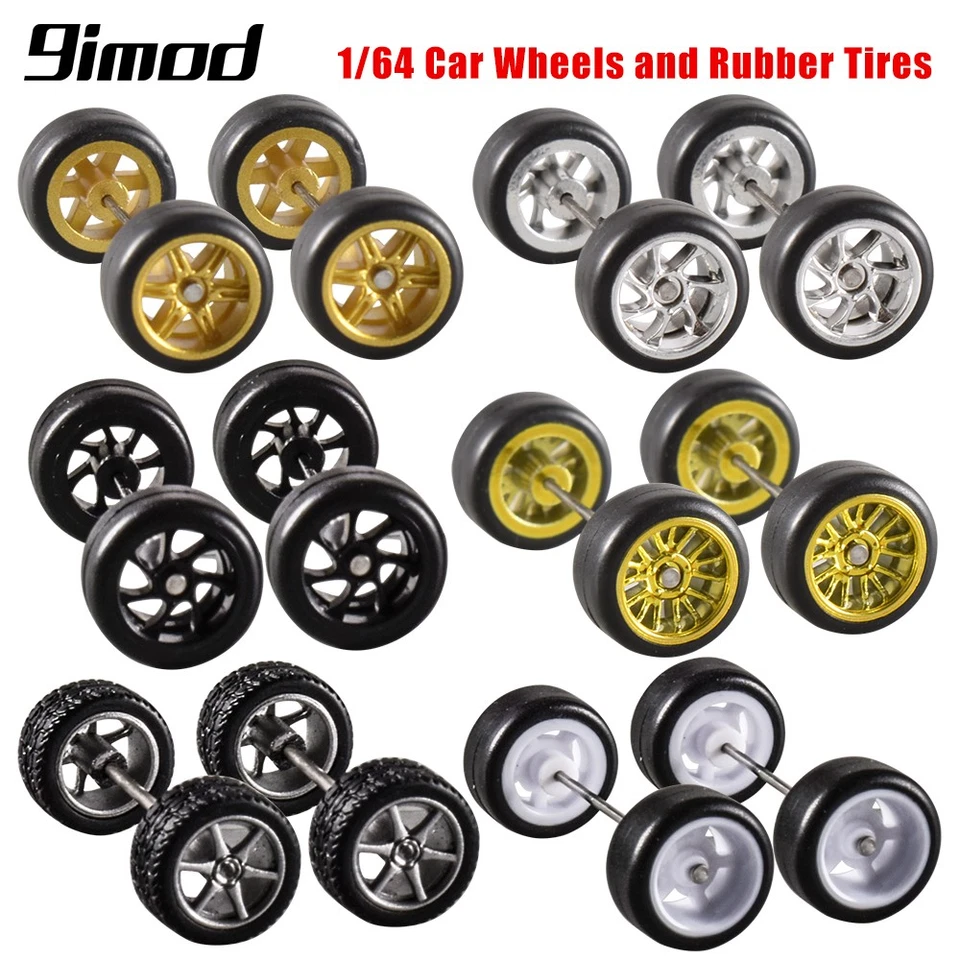 RC Alloy Car Wheels Rubber Tyre 11mm Rims Tires Set for Hot Wheel 1/64 Car - Bild 4 von 4