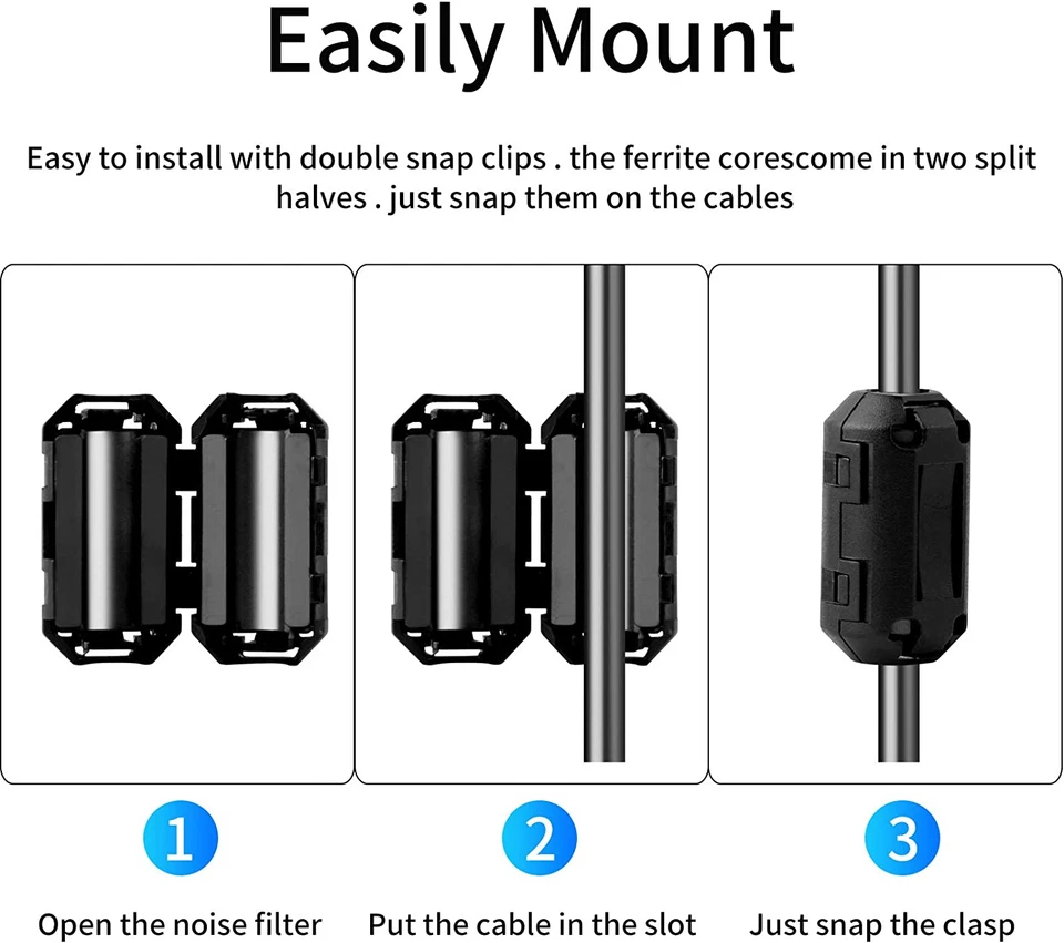 Ferrite Ring Core RFI EMI Noise Suppressor Cable Clip - 20 Pcs - Image 3 of 4