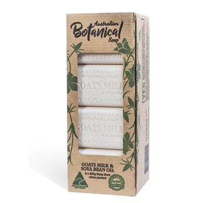 Australian Botanical Soap Goats Milk and Soya Bean Oil Triple-Milled, 8 Bars