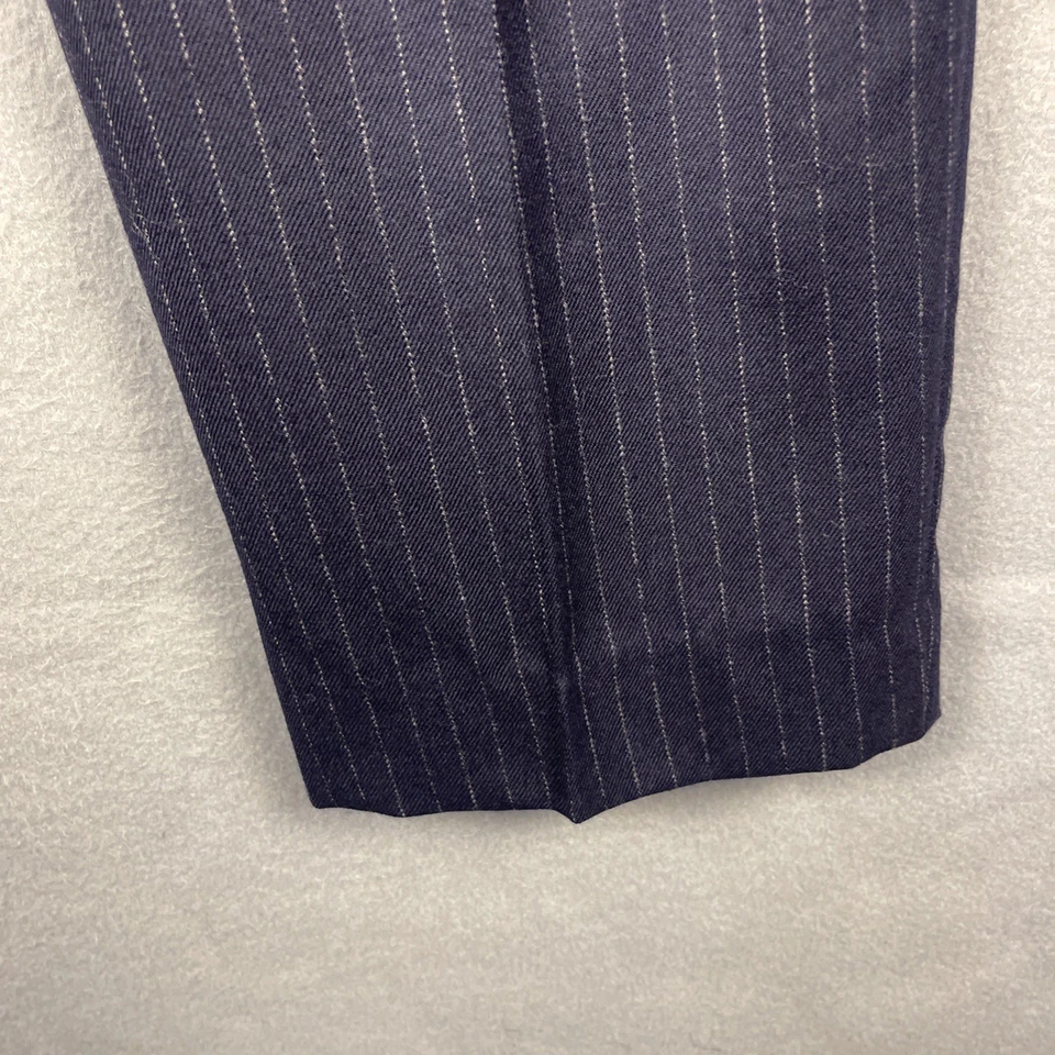 Vintage Rafaella Wool Pants Womens Sz 12 Blue Chalk Stripe Pleated Pocket Preppy - Image 3 of 4
