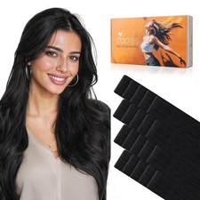 DOORES 16" Jet Black Seamless Tape-in Hair Extensions Invisi Edge 50g virgin