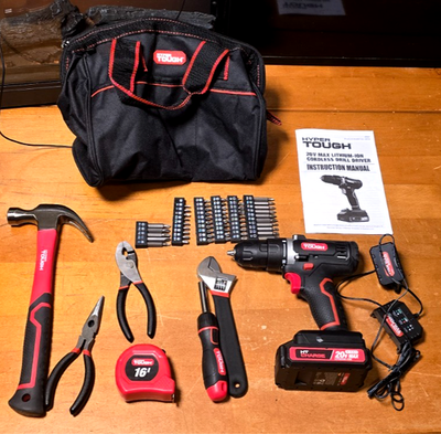 #ad Hyper Tough 70 Piece Project Kit w Cordless Drill Battery amp; Charger DIY Tool $39.90
