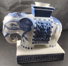 Nora Fenton Elephant - Hand painted In Thailand - Blue & White - Candle Holder