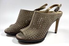 Via Spiga Suede Perforated Slingback Heels Peep Toe Studded Taupe Womens Sz 7.5