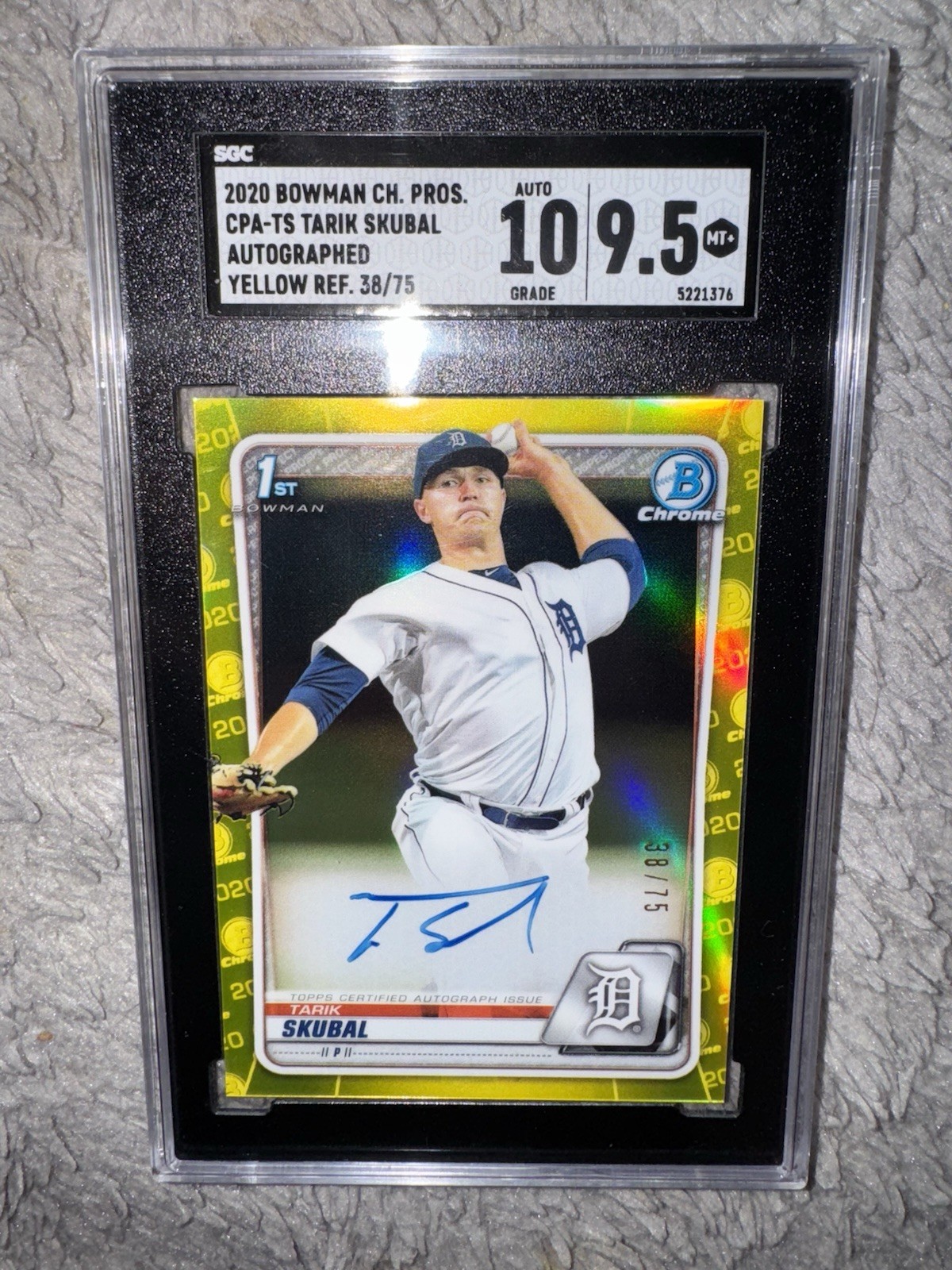 2020 Bowman Chrome 1st Tarik Skubal CPA-TS True Yellow Refractor Auto 38/75 RARE