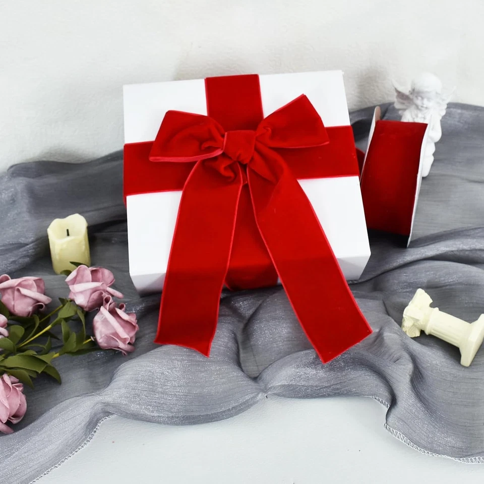 Cinta de terciopelo rojo de 2 pulgadas X 25 yardas, cintas anchas de terciopelo vintage, para Navidad Wre Foto 3 de 4