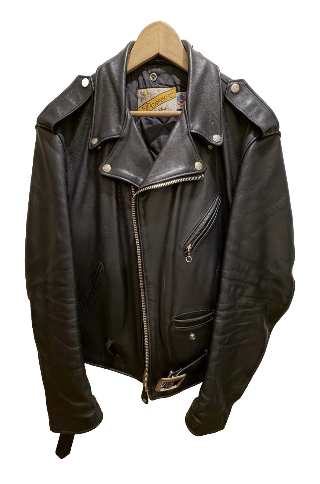 Schott Perfecto 618 Leather Motorcycle Jacket Men Size 42 Black Steerhide MIUSA - product detail image 3