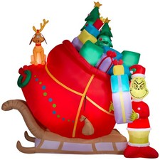 13' Gemmy Airblown Inflatable Colossal Christmas Grinch and Max Sleigh Scene