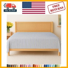 Breathable Full Size Flat Sheet Soft Microfiber, Easy Care Blue Stripe Design