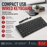 Mini USB Keyboard UK QWERTY Wired Compact Slim PC Laptop Windows Mac