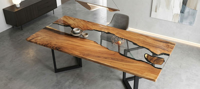 Transparent Resin River Table - Custom Live Edge Wood Dining Furniture - table