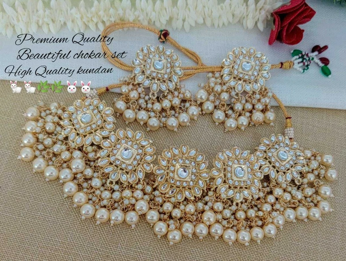 Indian Bridal Wedding Jewelry Necklace and Earrings 22k Gold Plated set  -Damaged | eBay