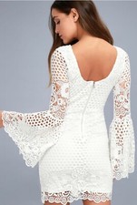 NWOT•Lulus Angelisa White Lace Long Sleeve Dress•Crochet•Sz. S