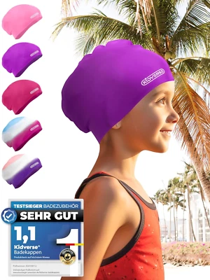 KIDVERSE Badekappe Mädchen - Wasserdichte Badekappe Kinder Mit Anti-Rutsch-Noppe