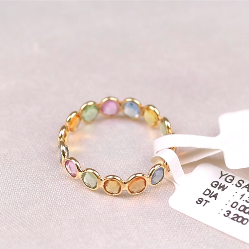 Anillo De Eternidad Completa De Zafiro Multicolor Redondo De 18k Oro Amarillo - Vídeo 1 de 1