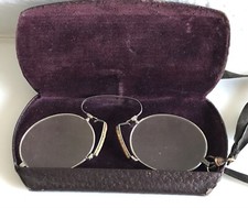 Antique Pince Nez Pinch Nose Eyeglasses In Hard Case RJH Co Gold Filled
