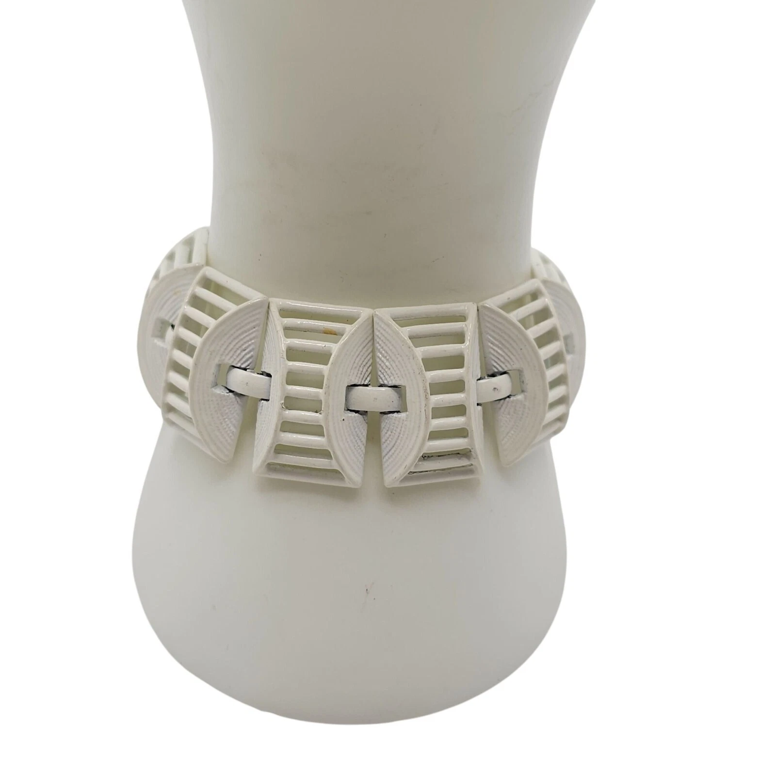 OFF WHITE Bracciale Vintage Smalto Bianco Off Stile Art Decò Pannello Geometrico 7 in