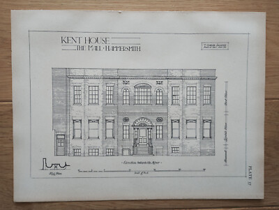 Kent House, Hammersmith, River Elevation - London - antiker Druck - 1915