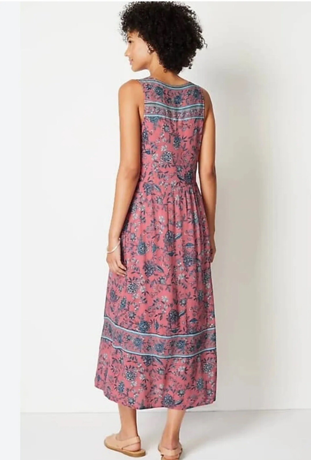 J Jill Peasant Maxi Dress Women PXL Pink Floral Cotta… Gem