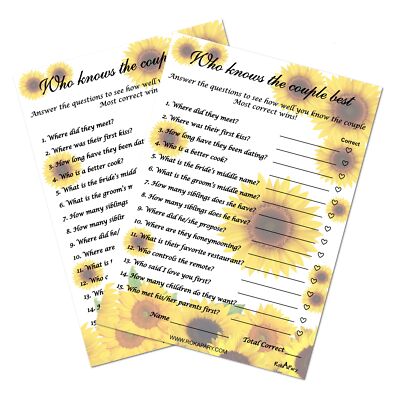 Sunflower Who Knows The Couple Best, Wedding, Bridal Shower, Bachelorette or ...