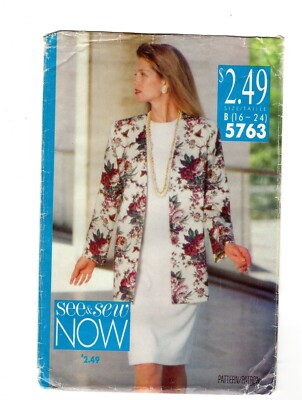 Women's Sewing Pattern, Jacket, Dress Butterick See & Sew 5763 Size 16-24 Uncut