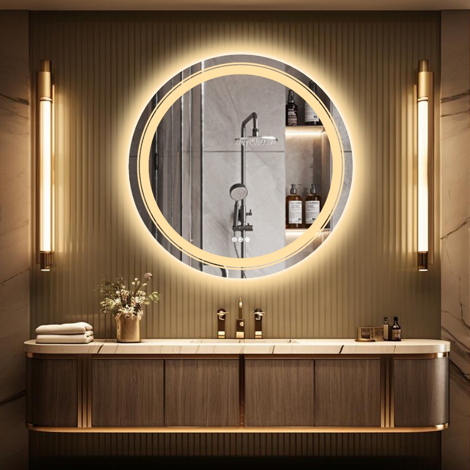 High Quality Round Bathroom Mirror with Light Dimmable LED Demister ...