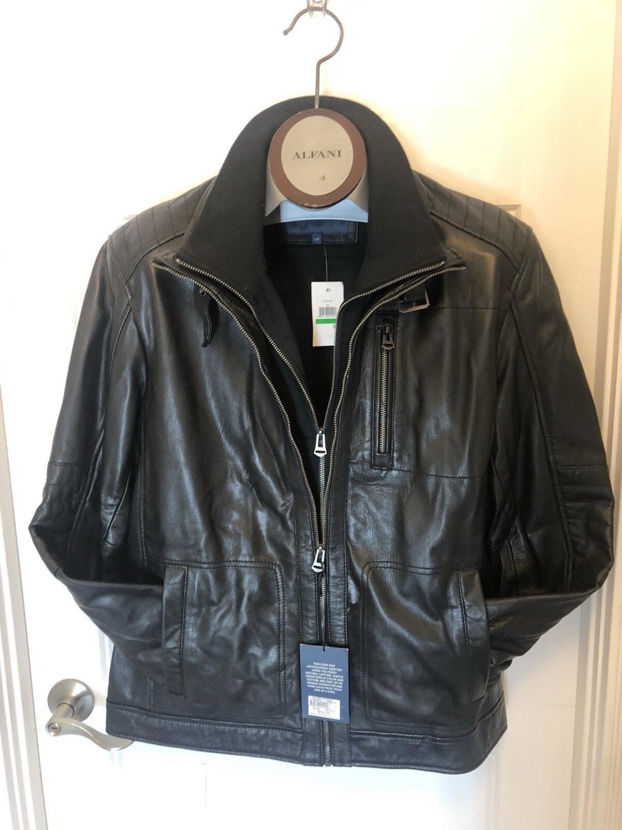COLE HAAN ラムレザージャケット М COLE HAAN Size L Mens Black Smooth Classic Leather Moto Coat
