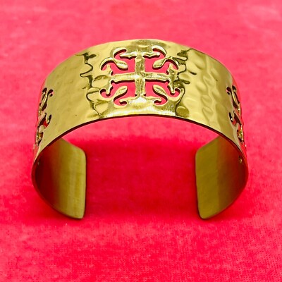 Rustic Cuff Women's Brassy Wide Metal Luxury Cuff Bracelet Open Work Logo