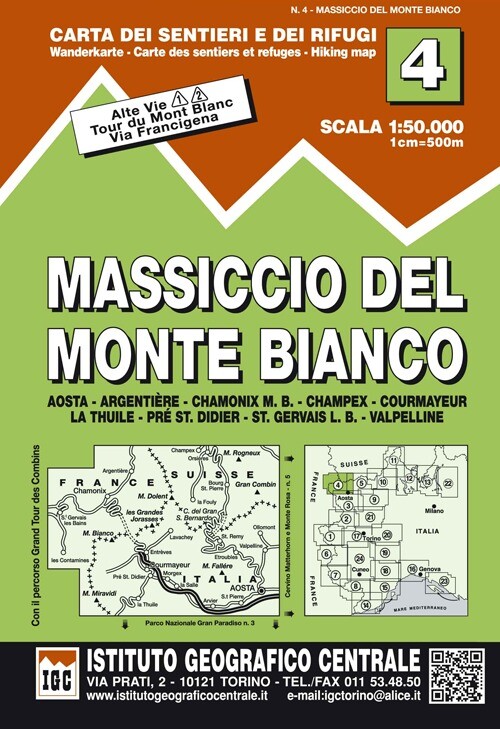 Libri Carta N. 4 Massiccio Del Monte Bianco 1:50.000. Carta Dei Sentieri E Dei R