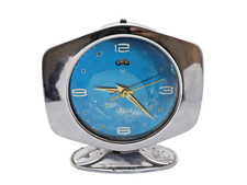 Diamond Shanghai Chinese Alarm Clock TV Shape Blue Dial Chrome Wind-Up 60s