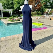 NWT Anthropologie BHLDN Juliana Montreal Maxi Dress Navy Blue Long Halter Size 4