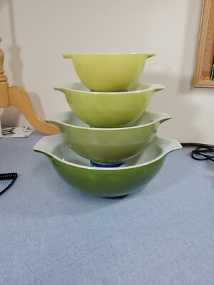 Pyrex Vintage Avocado Cinderella Mixing Bowls 441-442-443-444-RARE
