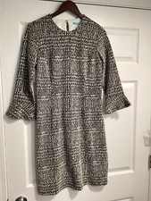 J. McLaughlin Black White Jacquard Texture Bell Sleeve Dress Size S Work