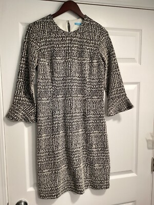 J. McLaughlin Black White Jacquard Texture Bell Sleeve Dress Size S Work