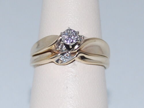 14k Yellow Gold Diamond Ring, Double Ring Soldered With Band (Ring Size 6) - Picture 1 of 5