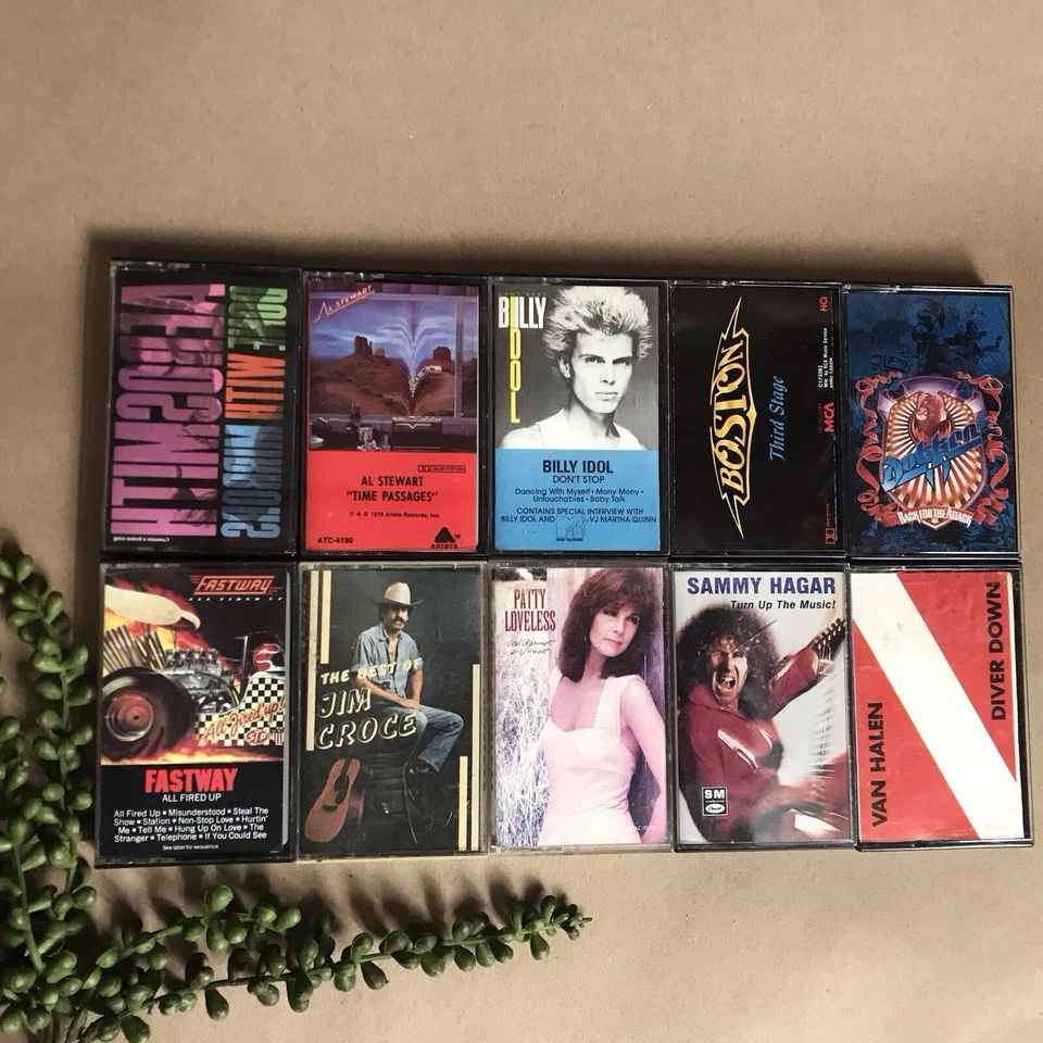 Lot of 10 Rock Cassette Tapes ~1980s Aerosmith Boston Croce Loveless Hagar Halen Foto 3 de 3