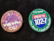 Vintage WNEW FM 102.7 Rock Lives & Best Road To Rock Pins / Pinback Buttons