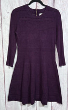 Eliza J Women's Sweater Dress With Cutwork Purple 3/4 Sleeve Fit & Flare Size L