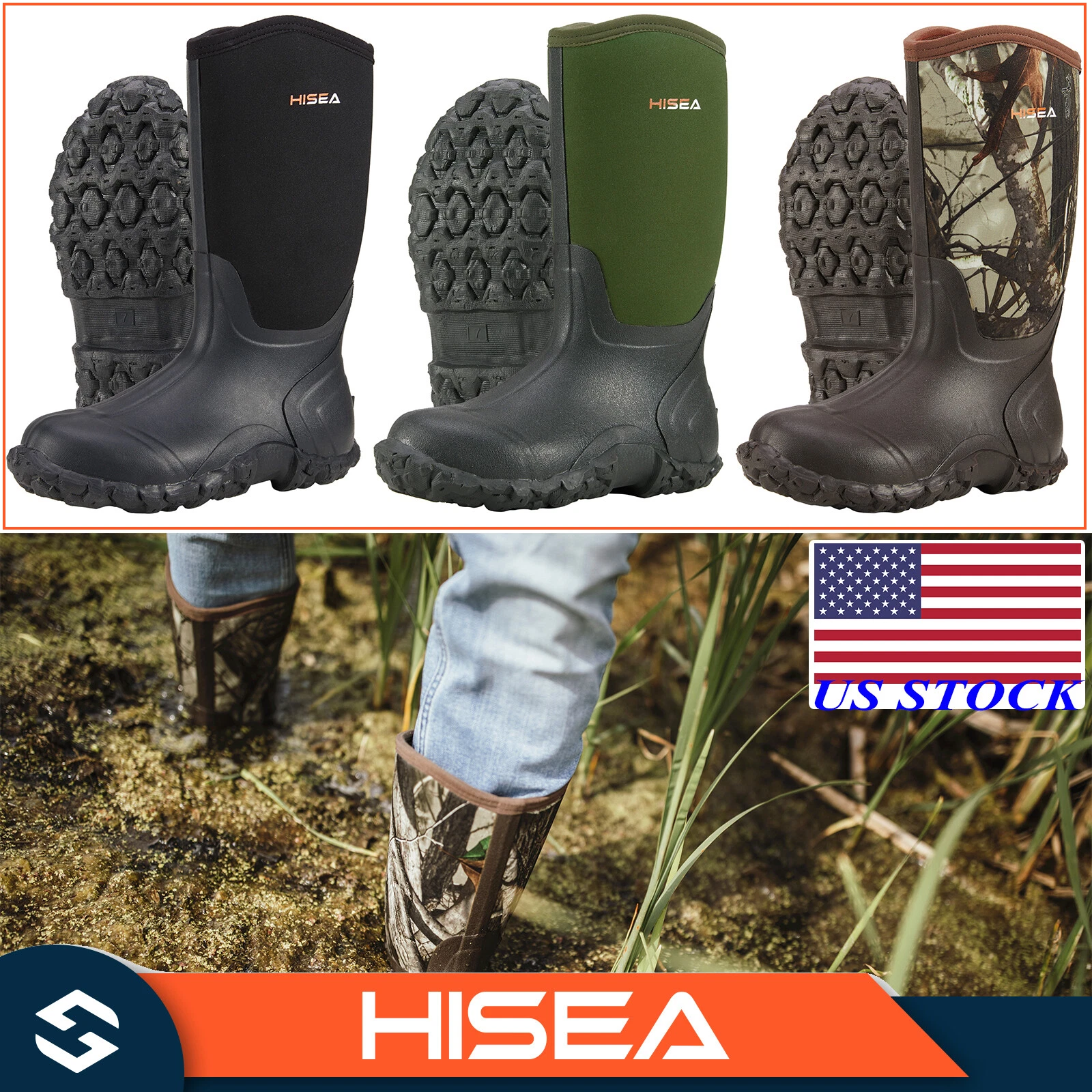 HISEA Men Mid-Calf Rain Boots Waterproof Insulated Snow Hunting Garden Mud Boots
Opens in a new wind