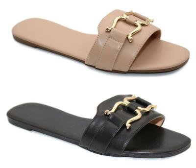Womens Ladies Sliders Slippers Slip On Flat Beach Summer Outdoor Mules Sandals