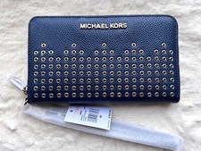 Michael Kors Grommet Leather Hayes LG Flat MF Phone Case Wallet in Navy - W03
