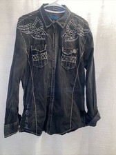 Roar Signature Enough Excuses Black Button Down Shirt Embroidered Men s Size L