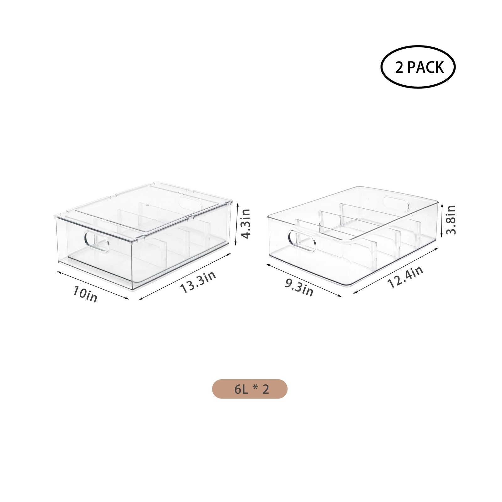 MineSign 2Pack Stackable Fridge Drawers Pull-Out Bins Divided Produ... Fast Ship